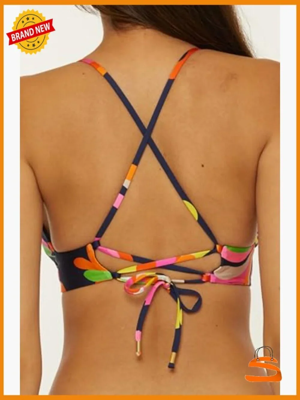 Size 6 Halter Bikini Top, Adjustable Ties, Reversible, Nylon Spandex
